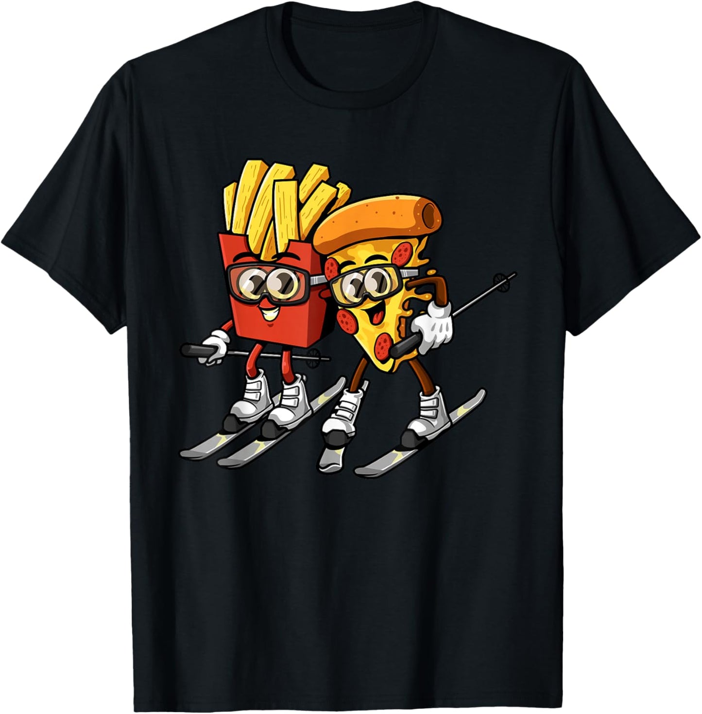 Pizza French Fries Ski Funny Skiier Fast Food Skiing Lovers T-Shirt - T-Shirt | Black