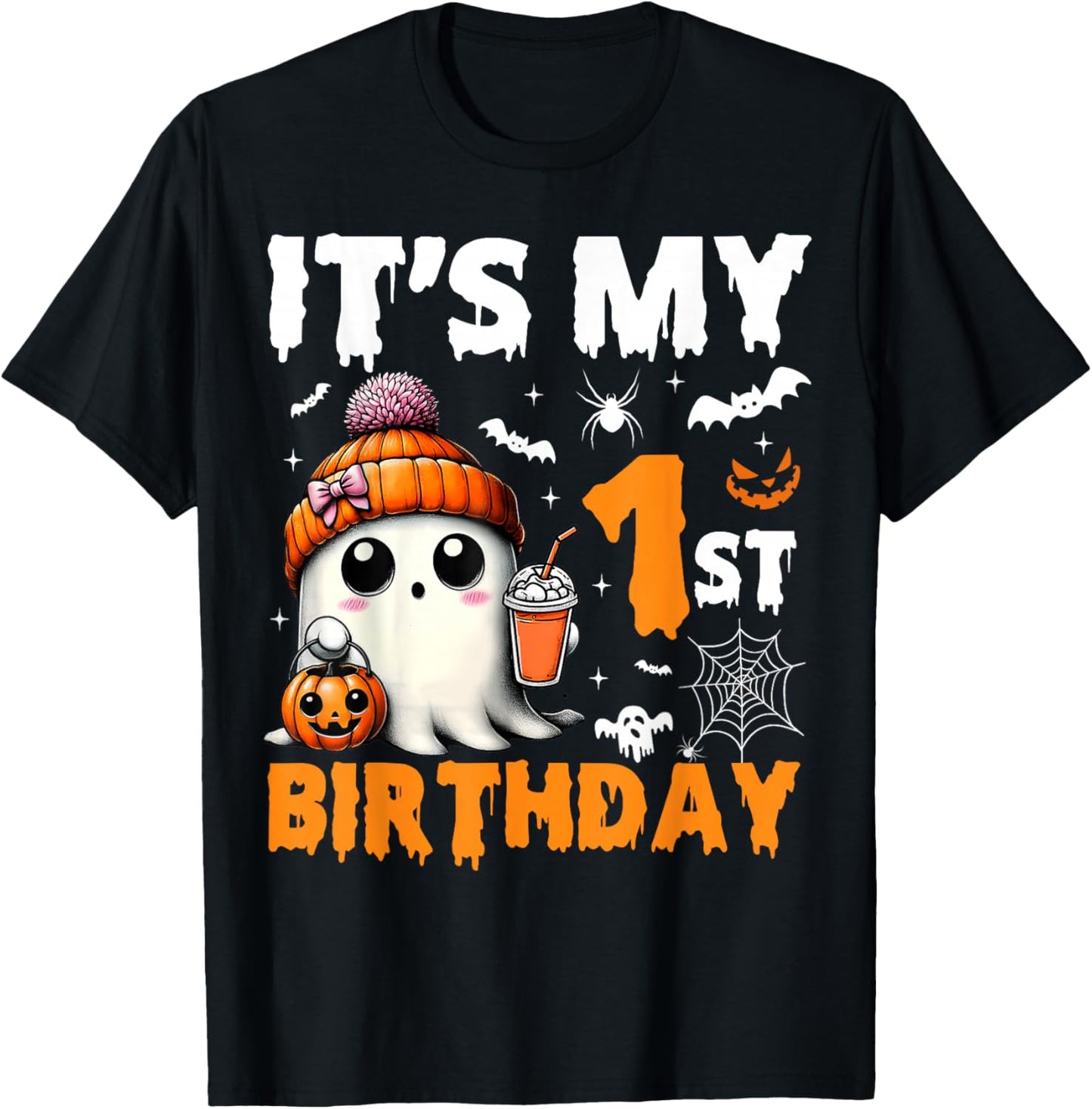 It's My 1st Birthday 1 Years Old Ghost Pumpkin Halloween T-Shirt - T-Shirt | Black