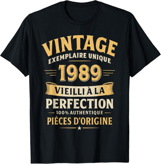 Cadeau Anniversaire 37 Ans Humour Vintage 1989 37 Ans Homme T-Shirt - T-Shirt | Black