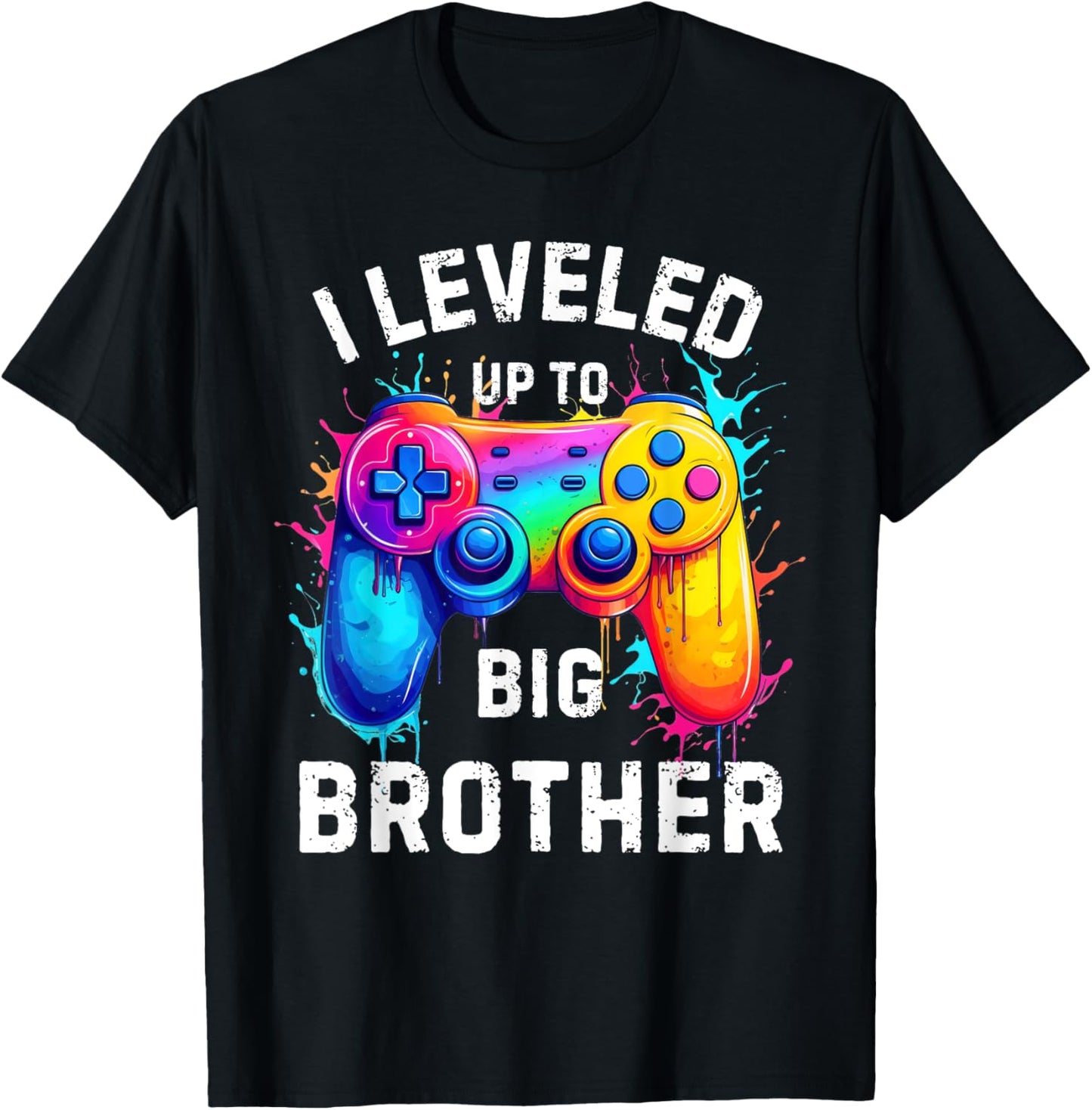 I Leveled Up to Big Brother Funny Gamer Splash Art T-Shirt - T-Shirt | Black