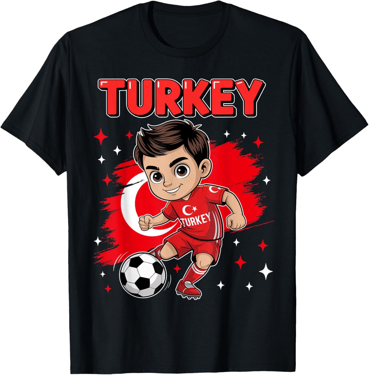 Turkey Kid Goal Cartoon Türkiye Turkish Flag for Boys Kids T-Shirt - T-Shirt | Black