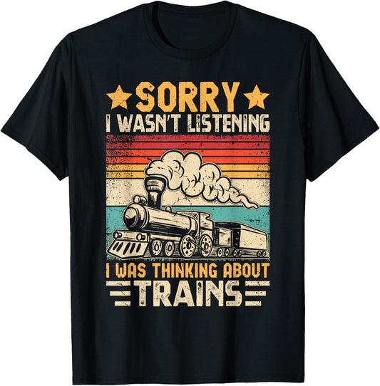 Retro Train Lover Model Railroad Conductor Funny Train , Small, Black T-Shirt - T-Shirt | Black