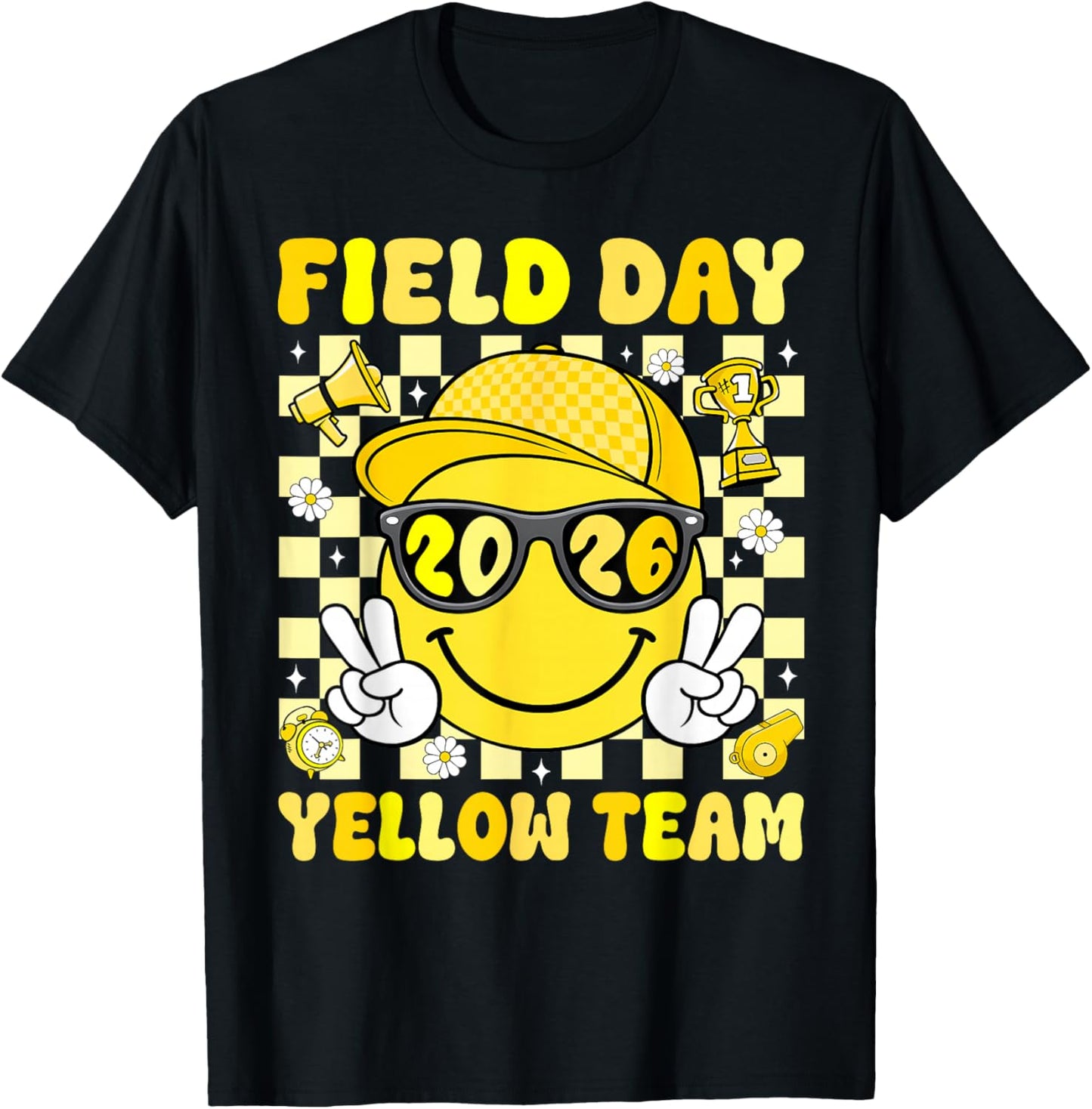 Field Day 2026 Yellow Team Smile Face Sports School Boy Kids T-Shirt - T-Shirt | Black