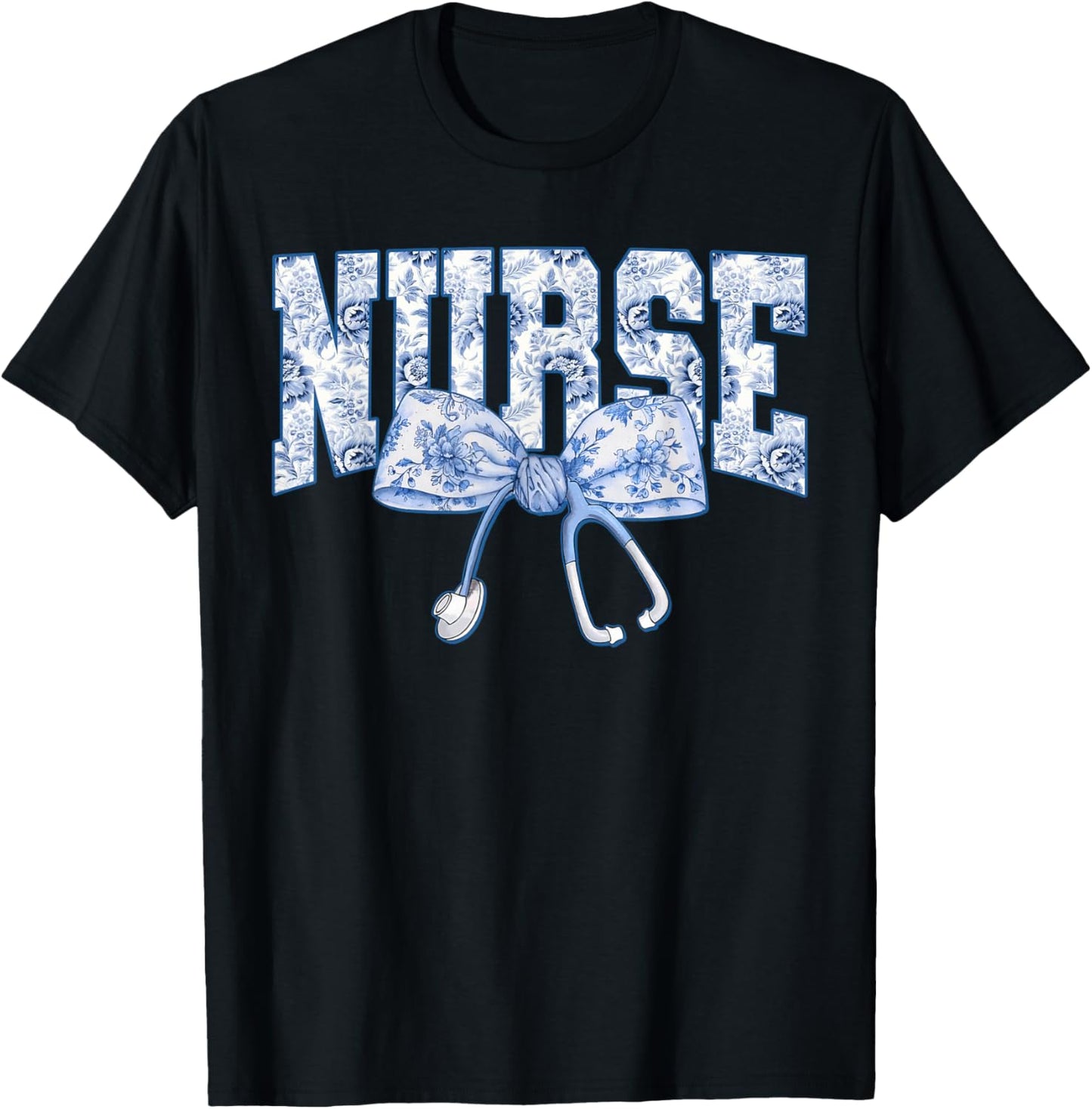 Nurse Coquette Bow Blue Stethoscope Nursing Medical Doctor T-Shirt - T-Shirt | Black