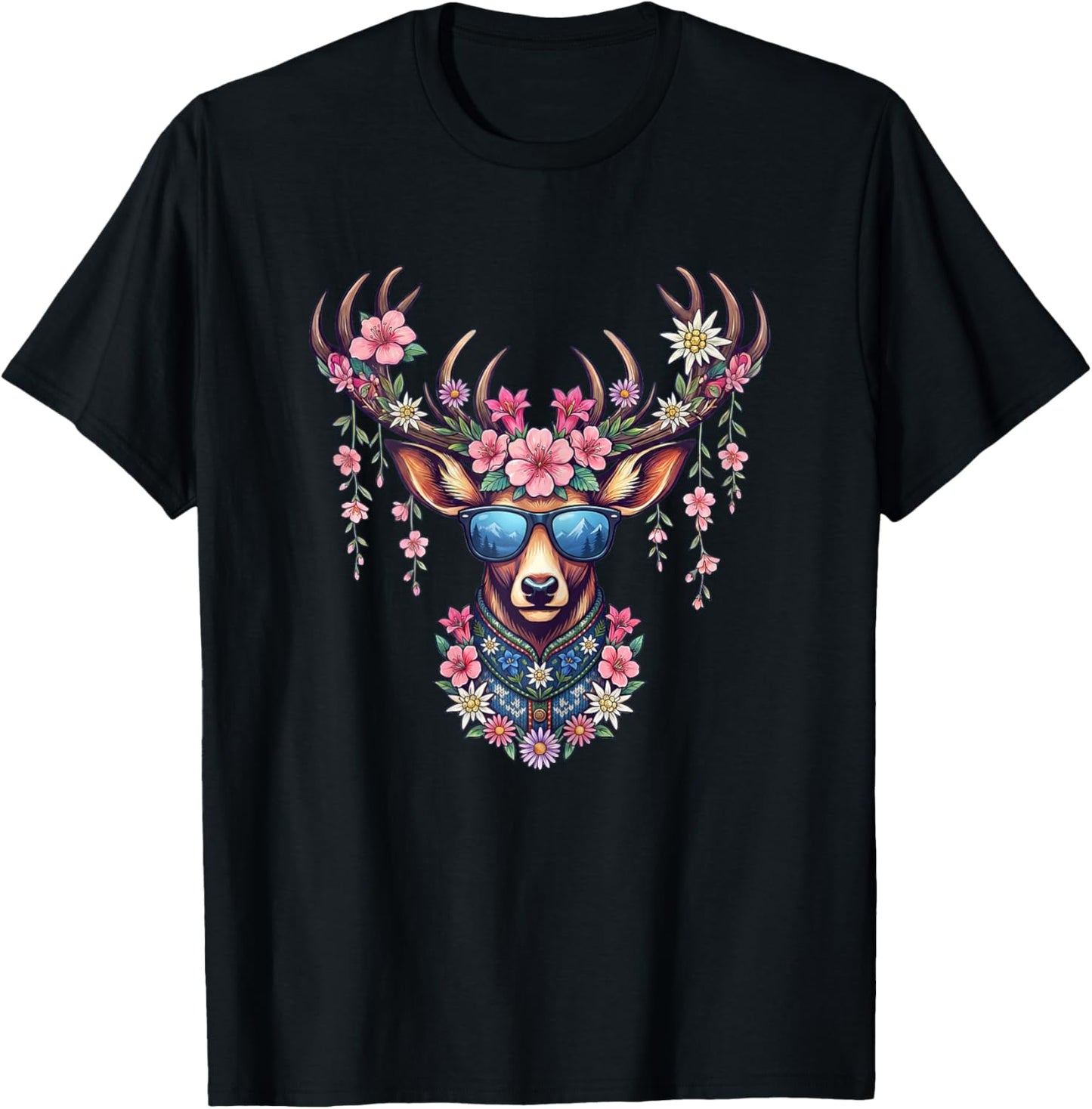 Trachtenshirt Damen Trachten Hirsch weiß Dirndl T-Shirt - T-Shirt | Black