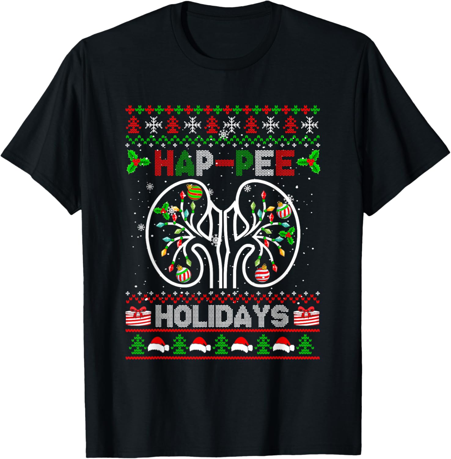 Happy Holidays Xmas Dialysis Nurse Kidney Part Sweater T-Shirt - T-Shirt | Black