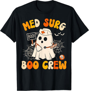Med Surg Nurse Cute Health Worker Halloween Ghost Nurse T-Shirt - T-Shirt | Black