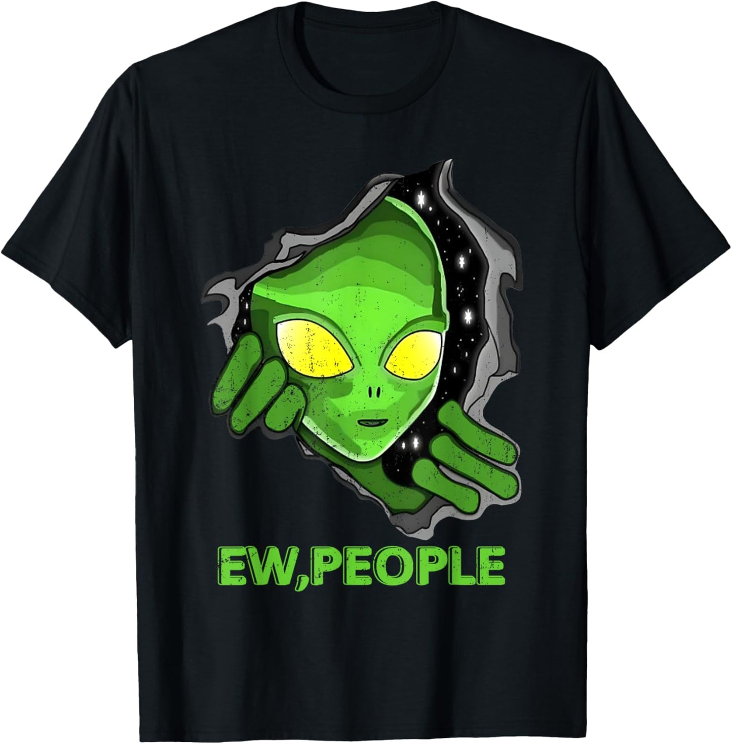Alien Face Ew People Funny UFO Introvert Meme Men Women Kids T-Shirt - T-Shirt | Black
