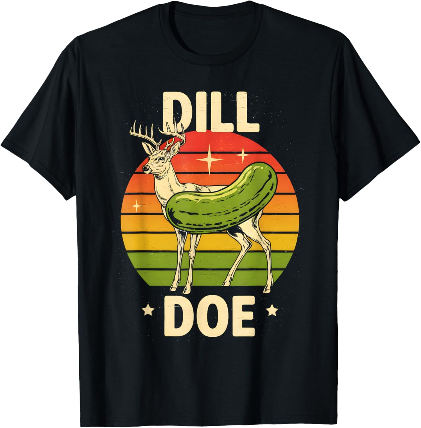 Dill Doe Funny Sarcastic Retro Groovy Deer Pickle T-Shirt - T-Shirt | Black