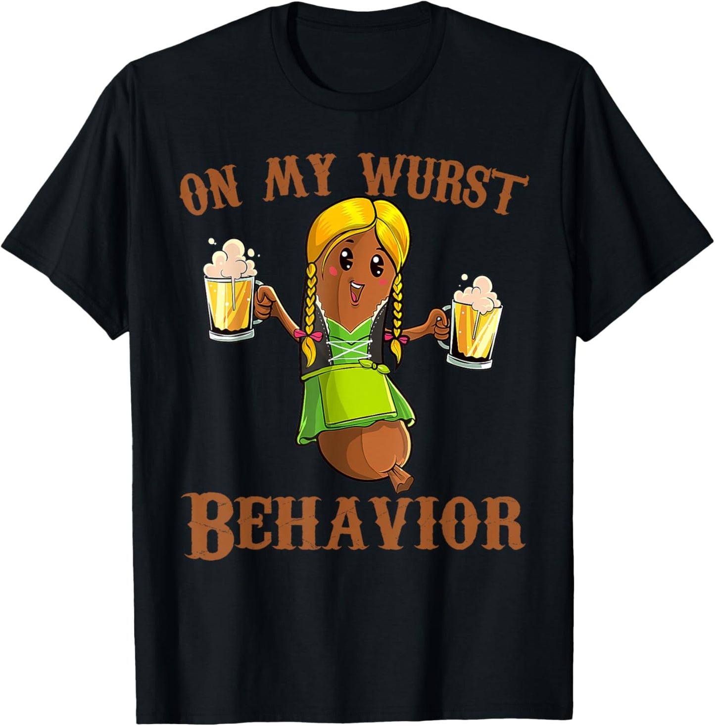 On My Wurst Behavior Bratwurst German Oktoberfest Funny T-Shirt - T-Shirt | Black