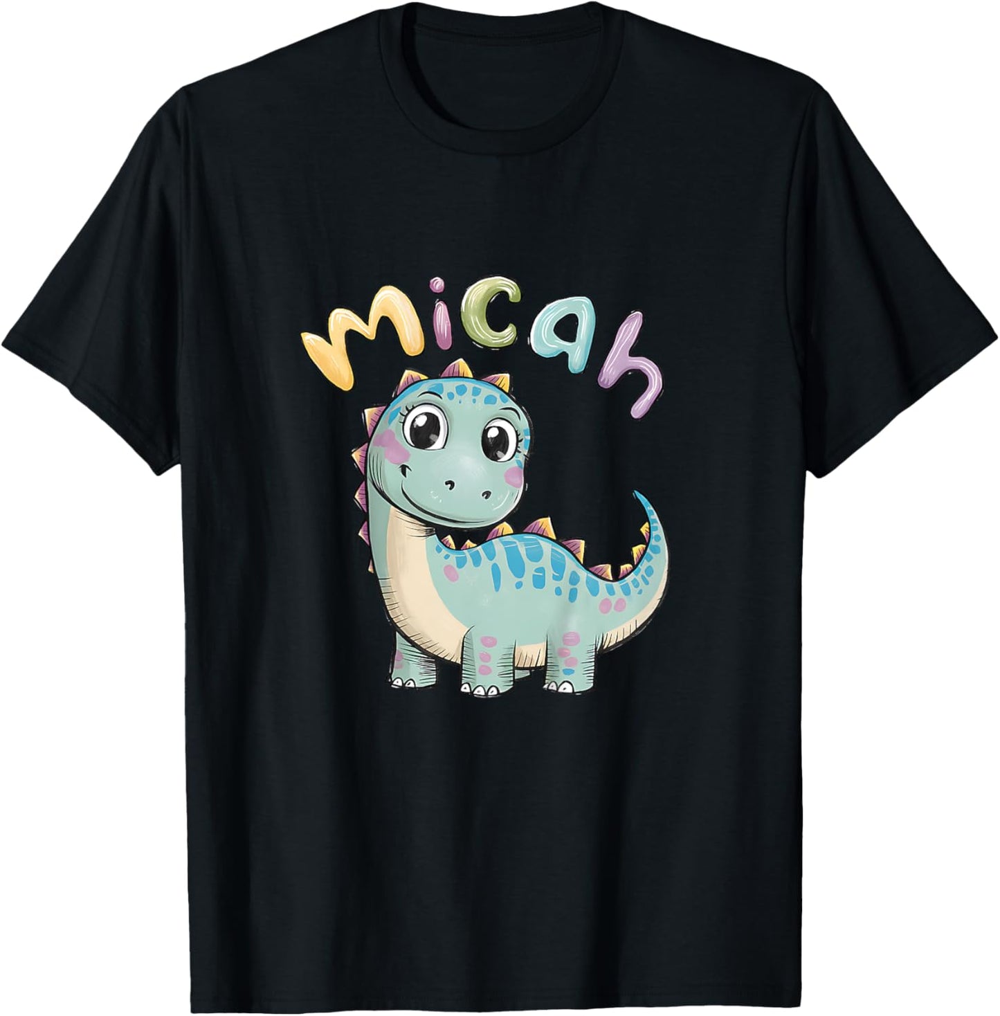 Kids Micah Dinosaur Adventure Personalized Kids Name Gift T-Shirt - T-Shirt | Black