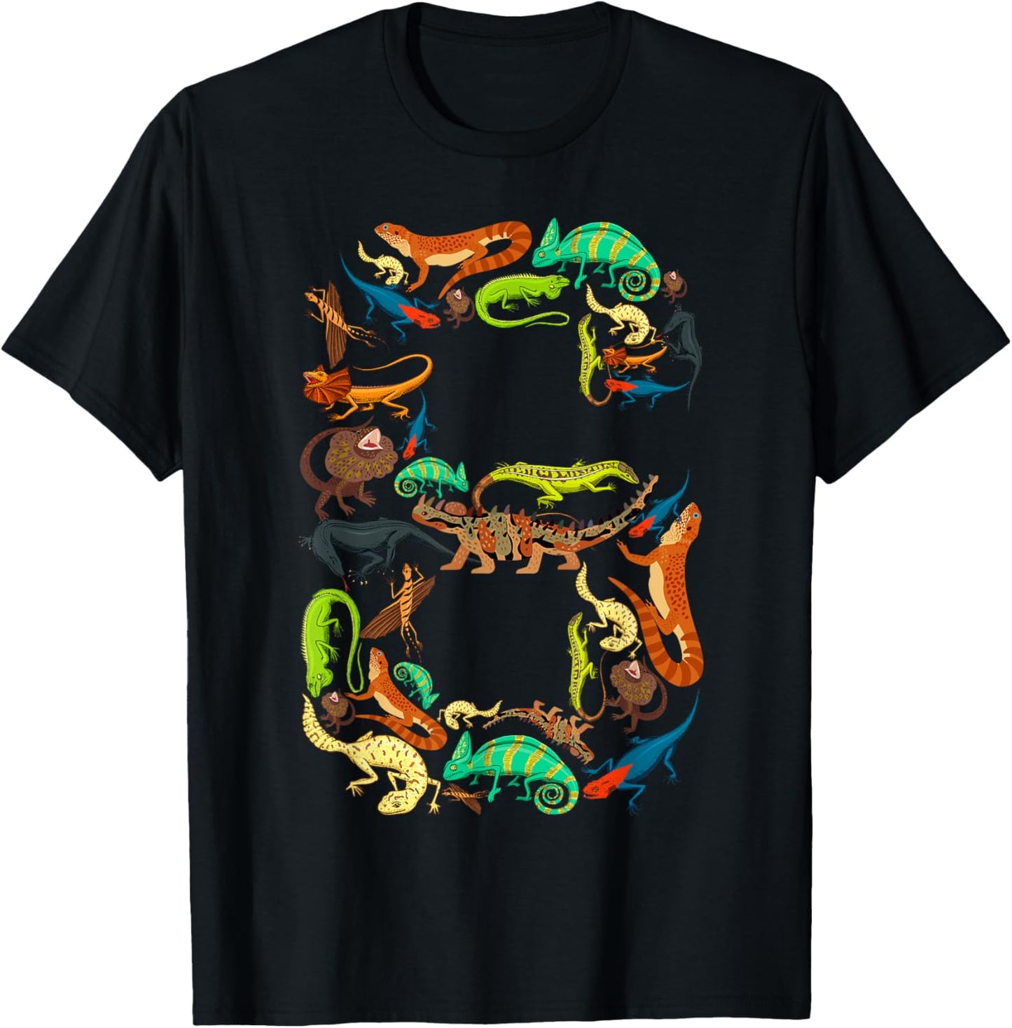 Kids 6th Birthday Reptiles Lizards Theme 6 Year Old Boys T-Shirt - T-Shirt | Black