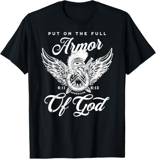 (On back) Full Armor of God Christian Bible Verse T-Shirt - T-Shirt | Black