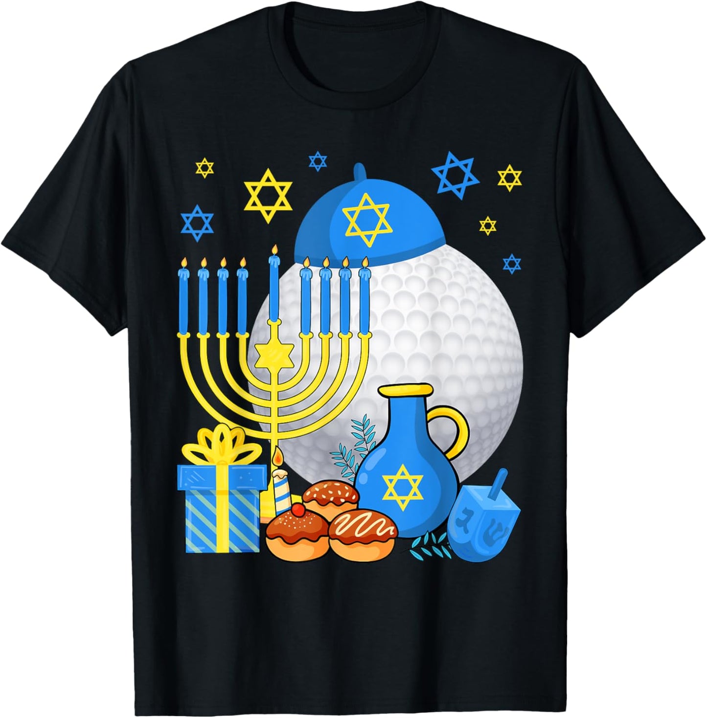 Funny Jewish Golf Ball Menorah Happy Hanukkah Chanukah Kids T-Shirt - T-Shirt | Black