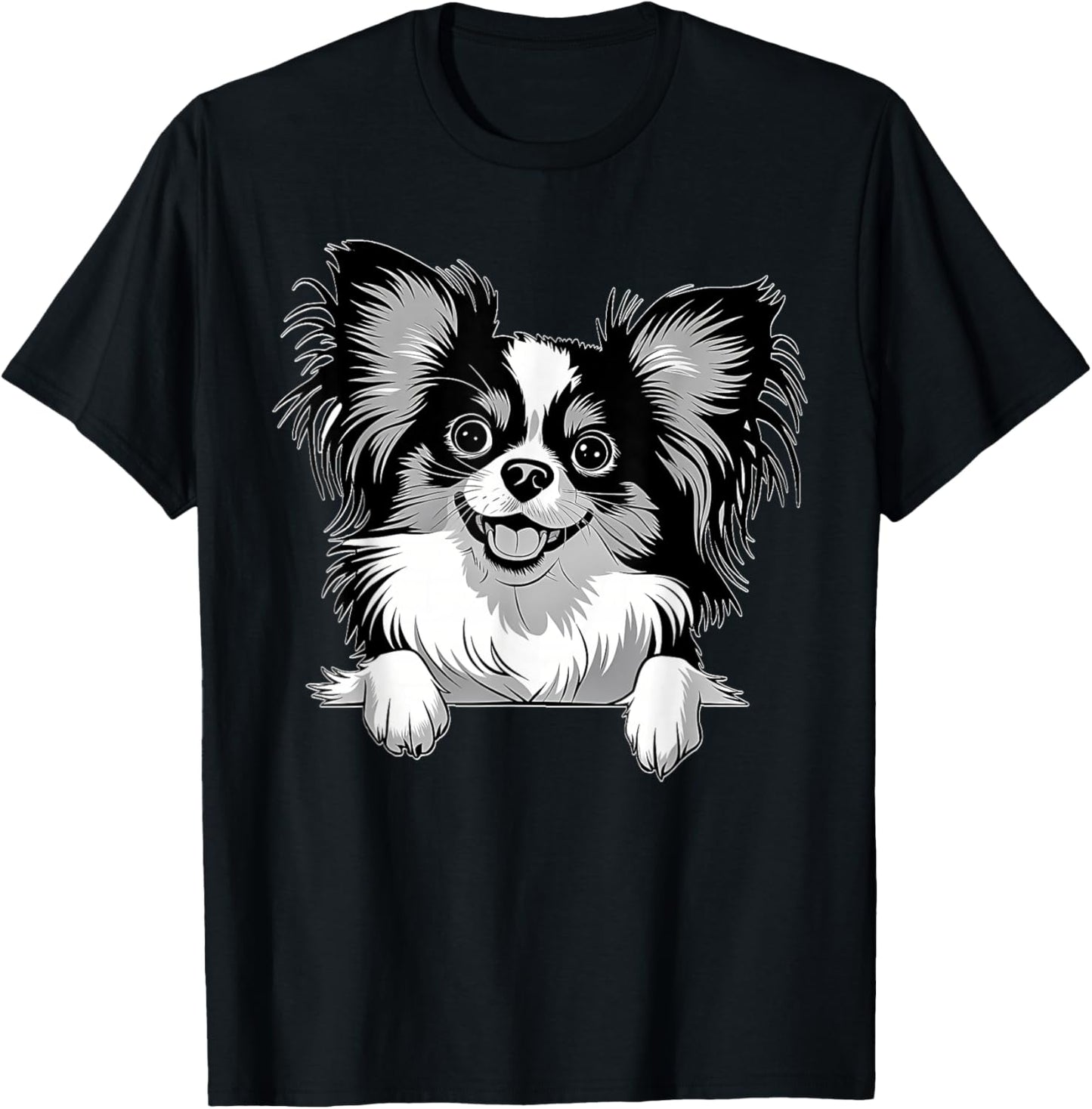 Cute Peeking Papillon Dog Graphic Design T-Shirt - T-Shirt | Black