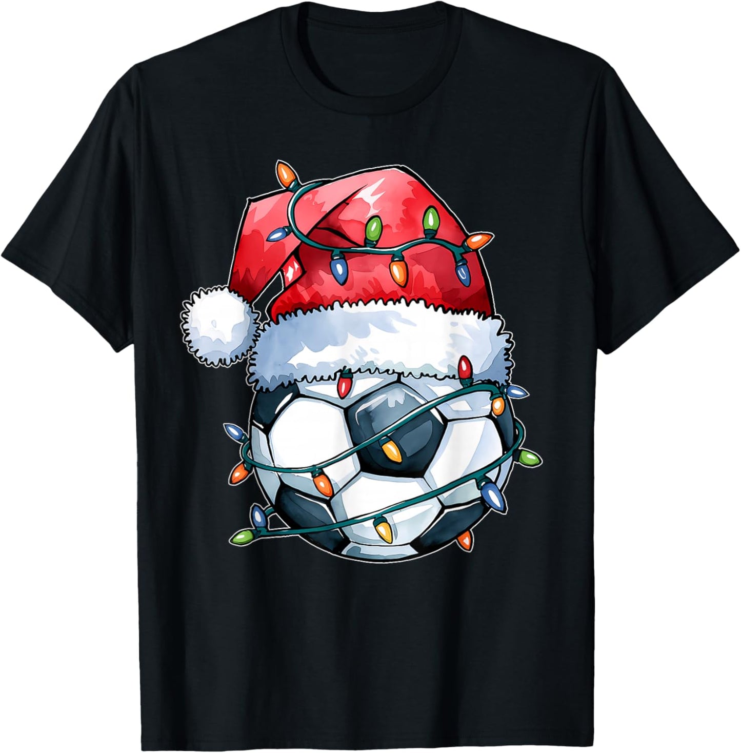 Soccer Christmas Shirt Funny Holiday Soccer Xmas Santa Hat T-Shirt - T-Shirt | Black