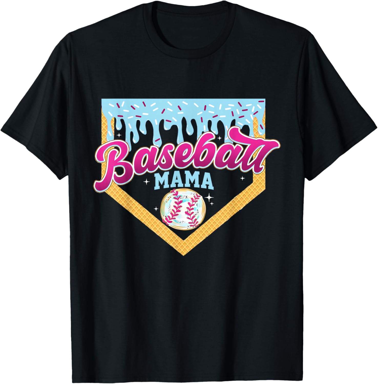 Baseball Mama Home Plate Ice Cream Drip Baseball Mom T-Shirt - T-Shirt | Black