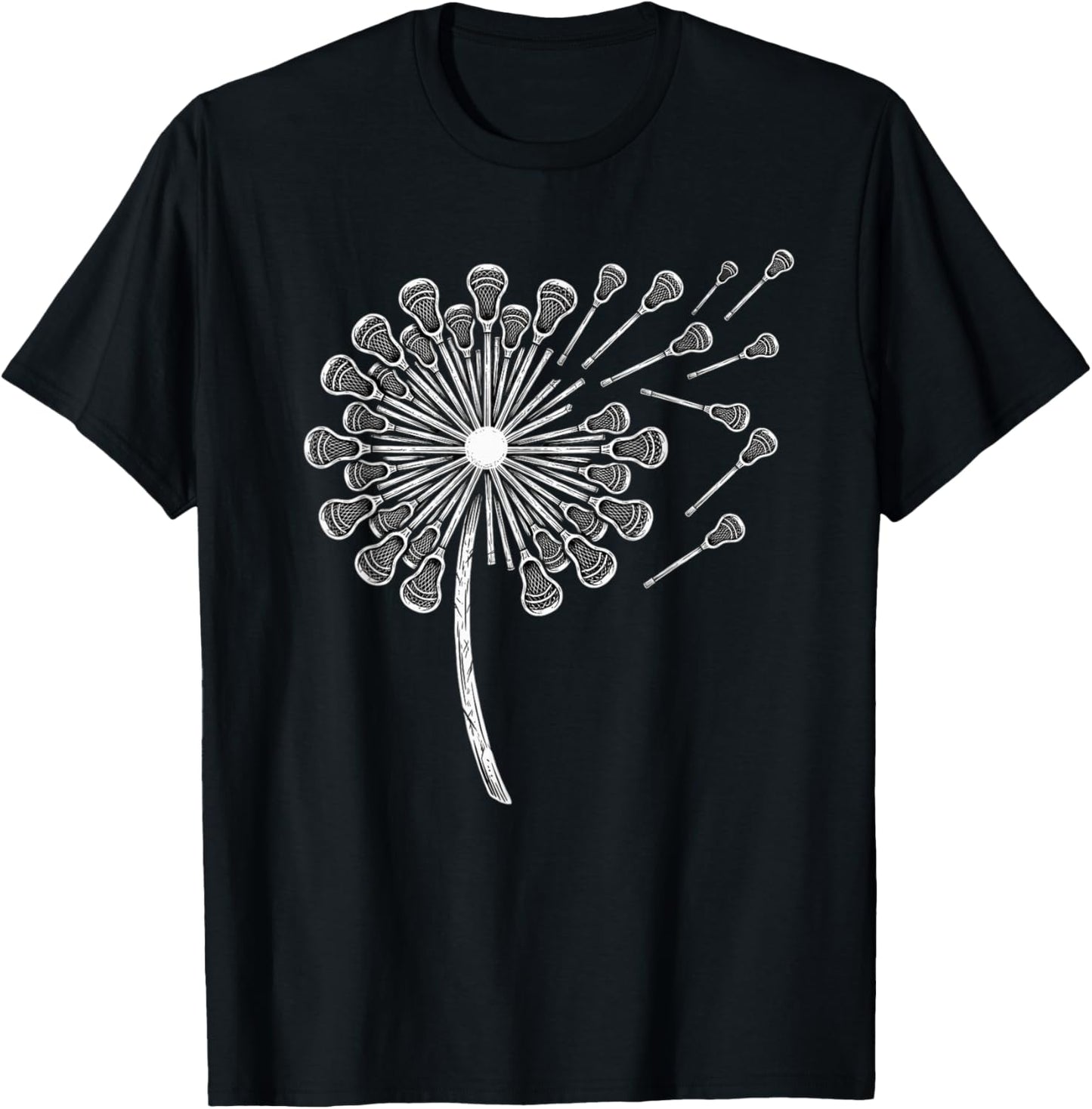 Aesthetic Dandelion Lacrosse Sticks T-Shirt - T-Shirt | Black