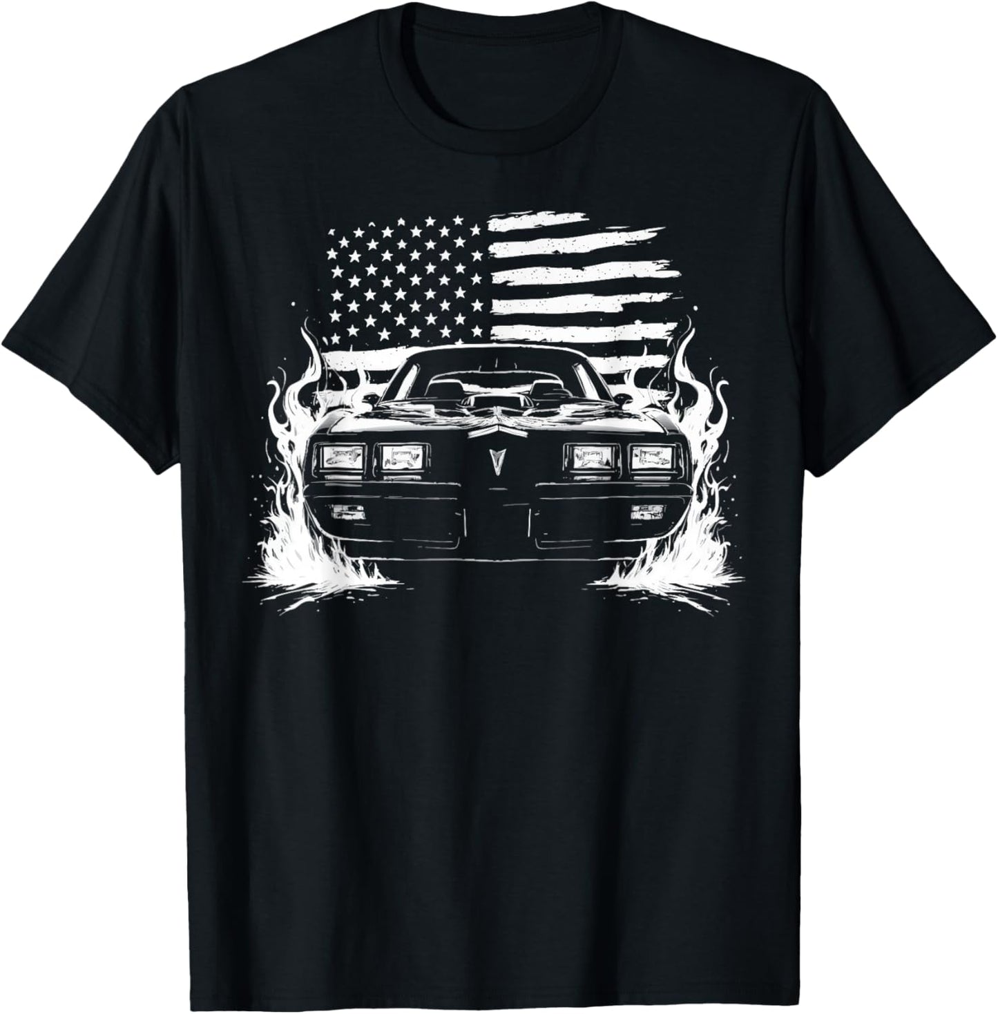 1980's Trans Am Muscle Car Patriotic Flag Flame Trans AM T-Shirt - T-Shirt | Black