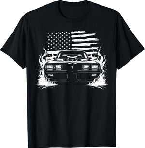 1980's Trans Am Muscle Car Patriotic Flag Flame Trans AM T-Shirt - T-Shirt | Black