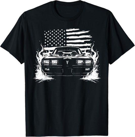 1980's Trans Am Muscle Car Patriotic Flag Flame Trans AM T-Shirt - T-Shirt | Black