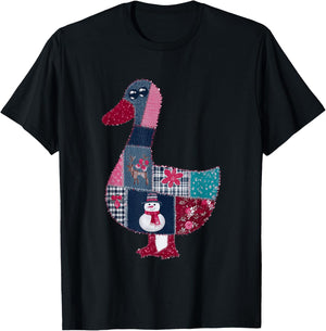 Snowman Patchwork Duck for Festive Cheer T-Shirt - T-Shirt | Black