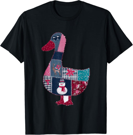 Snowman Patchwork Duck for Festive Cheer T-Shirt - T-Shirt | Black