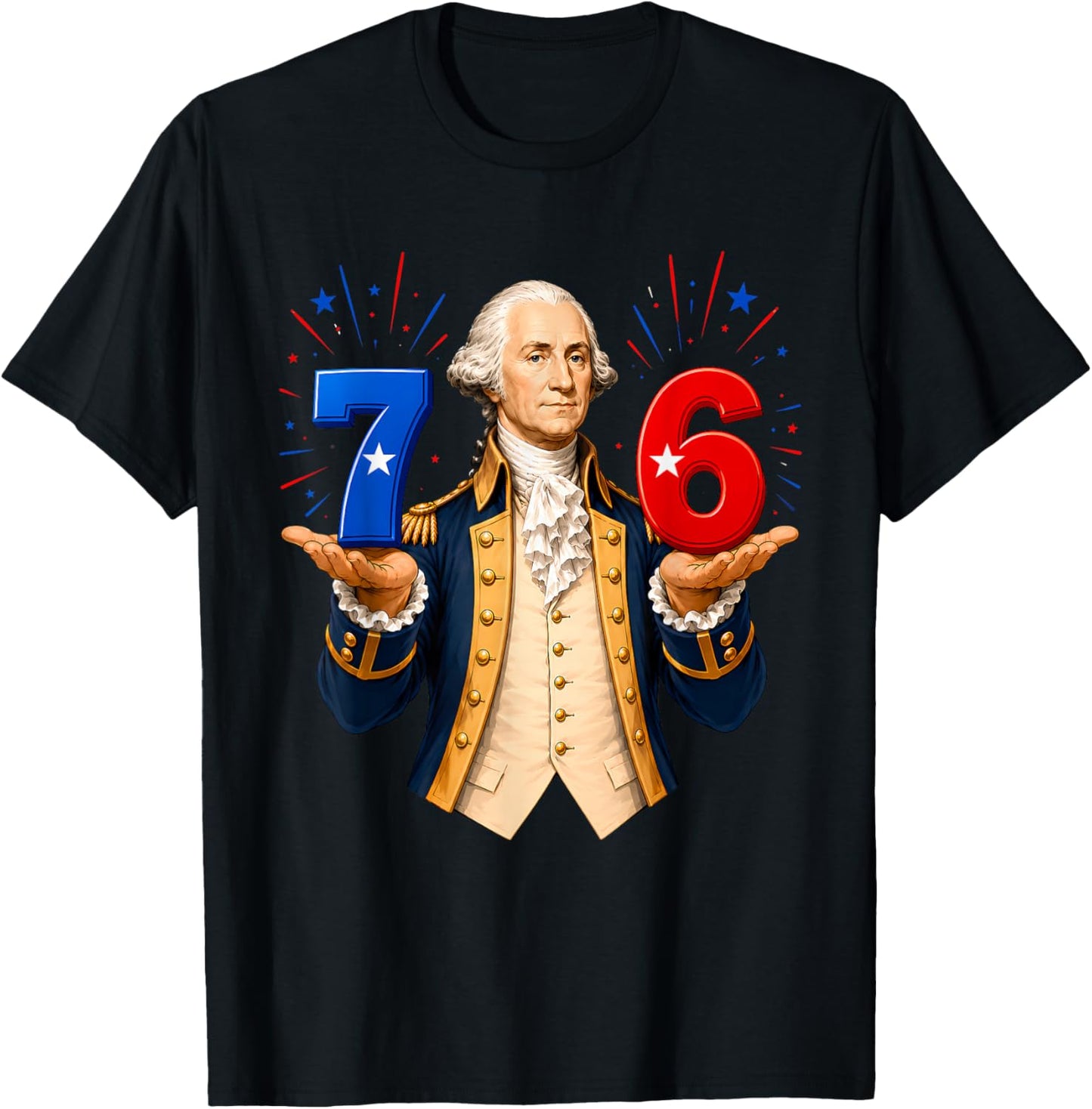 Funny 67 76 George Washington Six Seven Patriotic 4th July T-Shirt - T-Shirt | Black