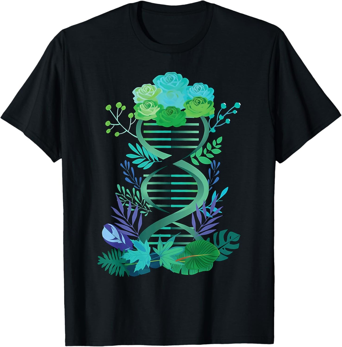 DNA Double Helix Floral Biochemistry Science Teacher T-Shirt - T-Shirt | Black