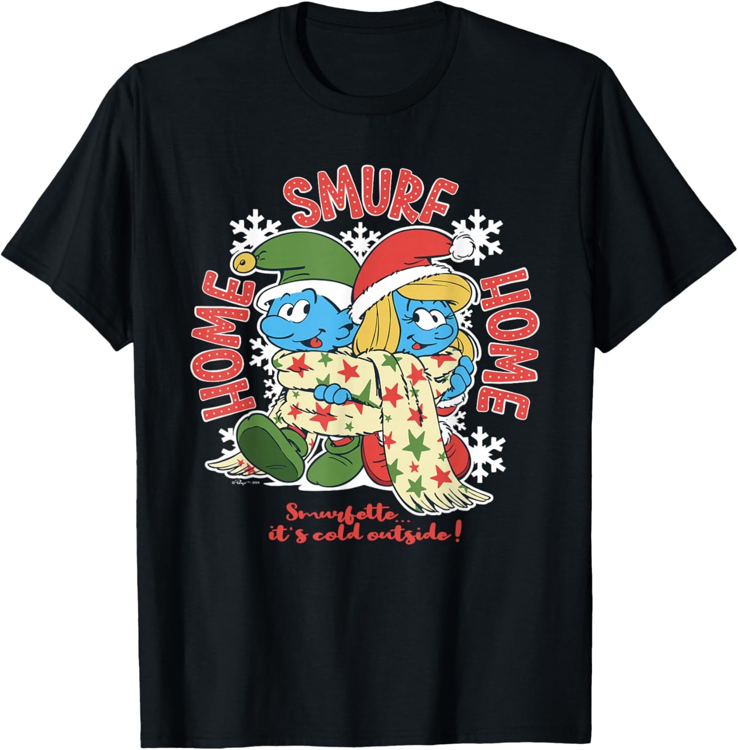 The Smurfs Home Smurf Home, Christmas With Smurfette T-Shirt - T-Shirt | Black