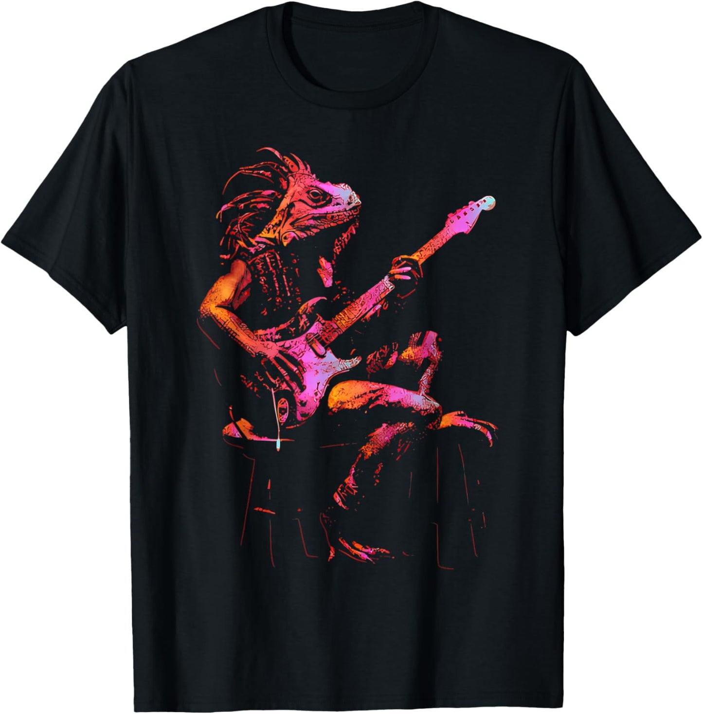Iguana Playing Bass Guitar Punk Rock Rock & Roll Music T-Shirt - T-Shirt | Black