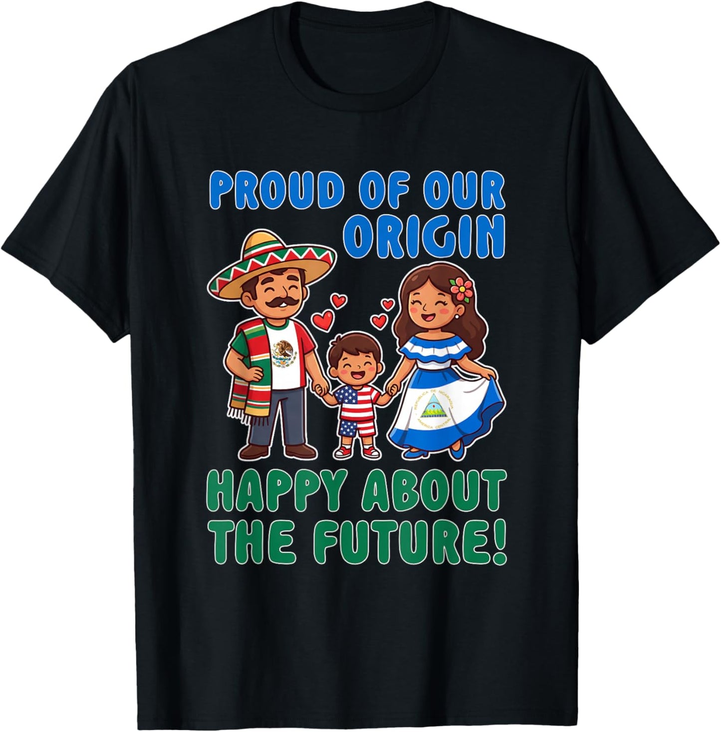 USA Mexico Nicaragua Proud of Our Origin T-Shirt - T-Shirt | Black