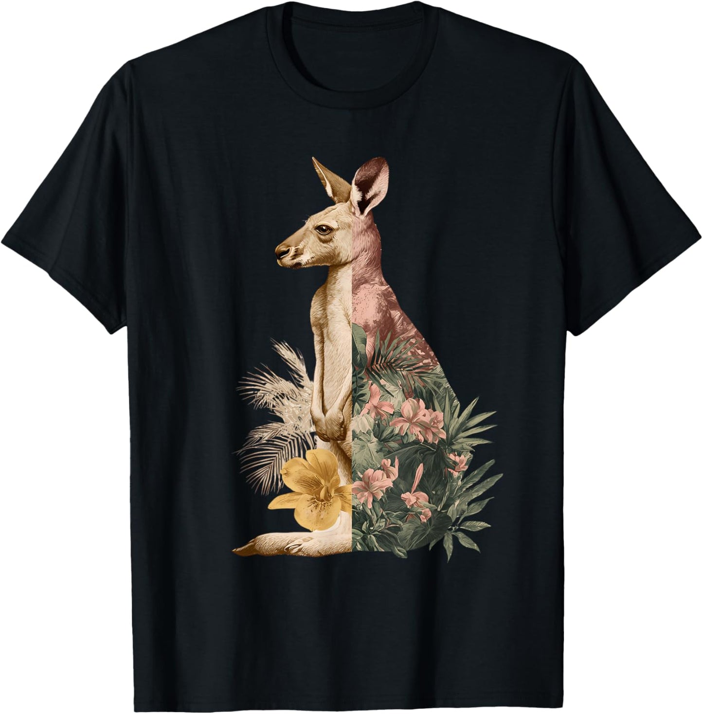Australian Kangaroo Animal Art Portrait Wallaby Lover T-Shirt - T-Shirt | Black