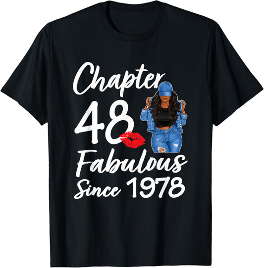 Chapter 48 Fabulous Since 1978 48th Birthday Black Women T-Shirt - T-Shirt | Black