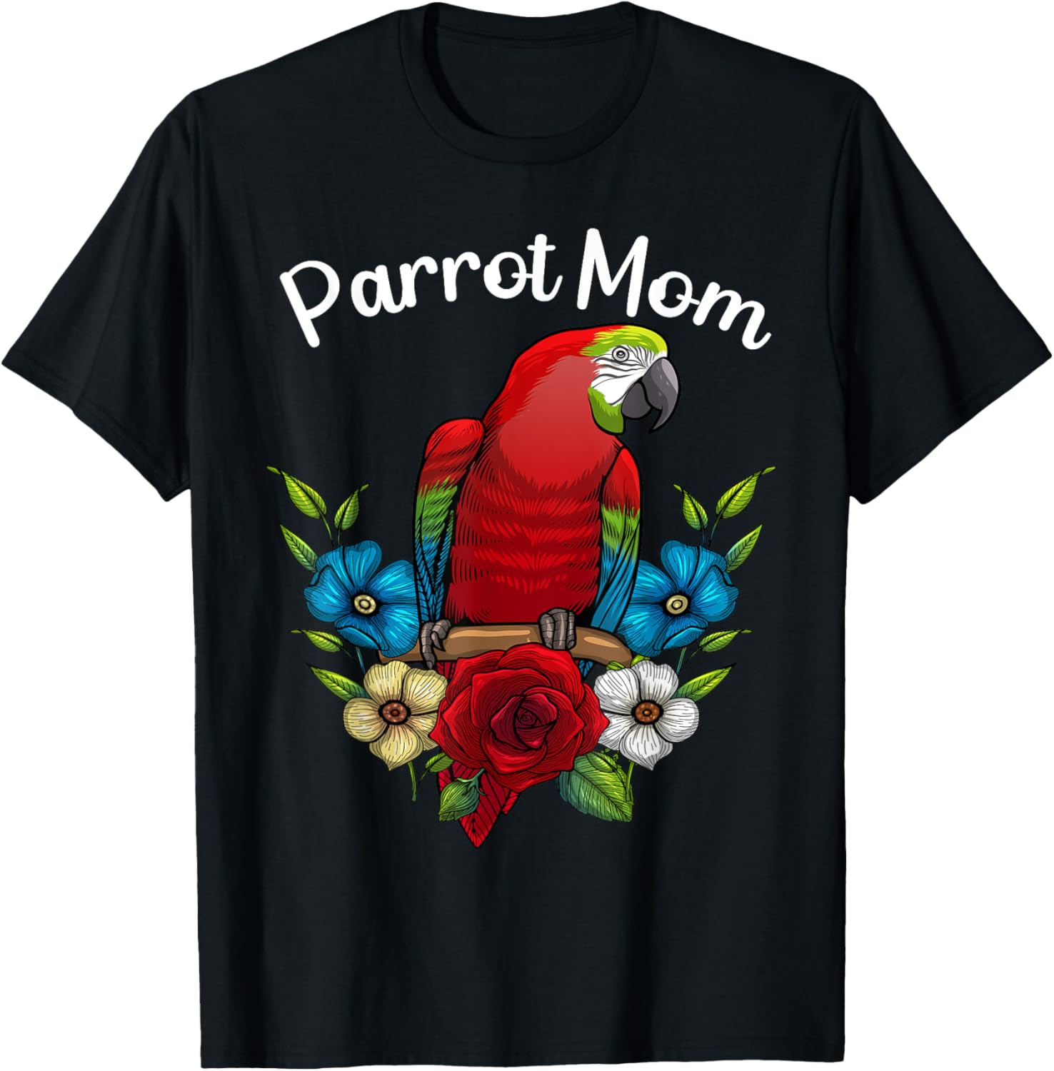 Funny Parrot Mom Art Females Ladies Parrot Lovers T-Shirt - T-Shirt | Black