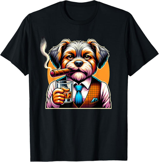 Dorkie Dog Cigar And Whiskey T-Shirt - T-Shirt | Black