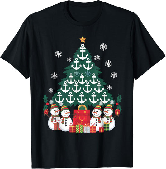 Santa Anchors Xmas Lights As Christmas Tree Cruise Ship Boat T-Shirt - T-Shirt | Black
