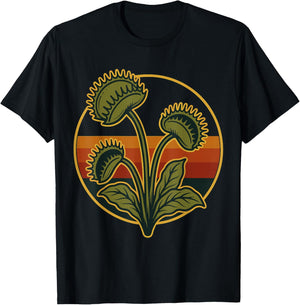 Vintage Venus Flytrap Retro Sunset Carnivorous Plant T-Shirt - T-Shirt | Black