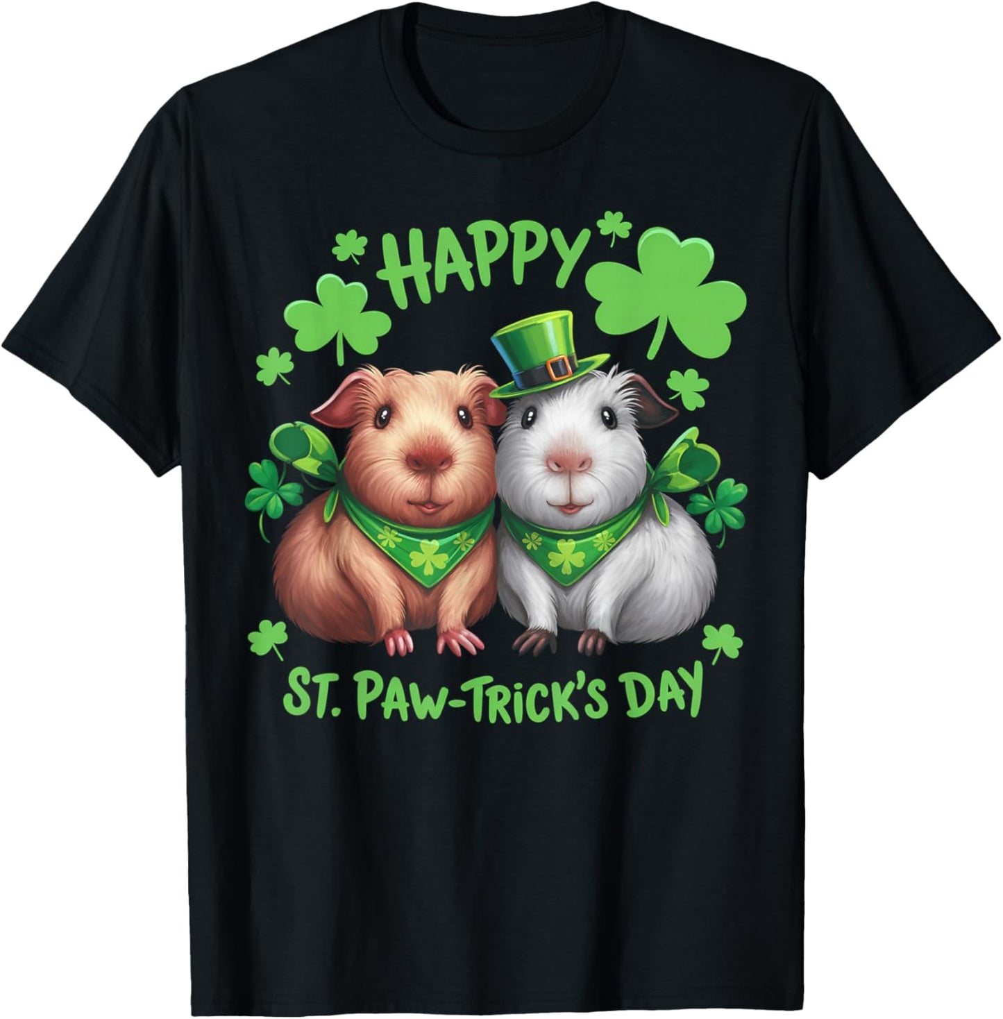 Happy St Pawtricks Day Guinea Pig Cute Irish Graphic T-Shirt - T-Shirt | Black