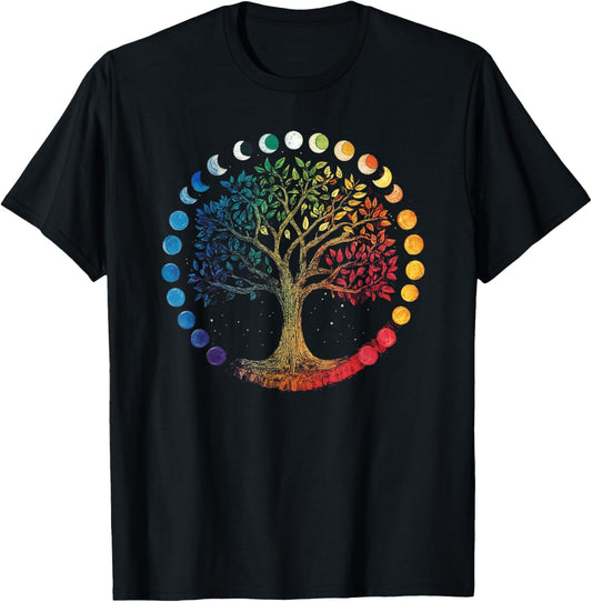 Phases Of The Moon Tree Chakra Yoga Yogi Meditation T-Shirt - T-Shirt | Black