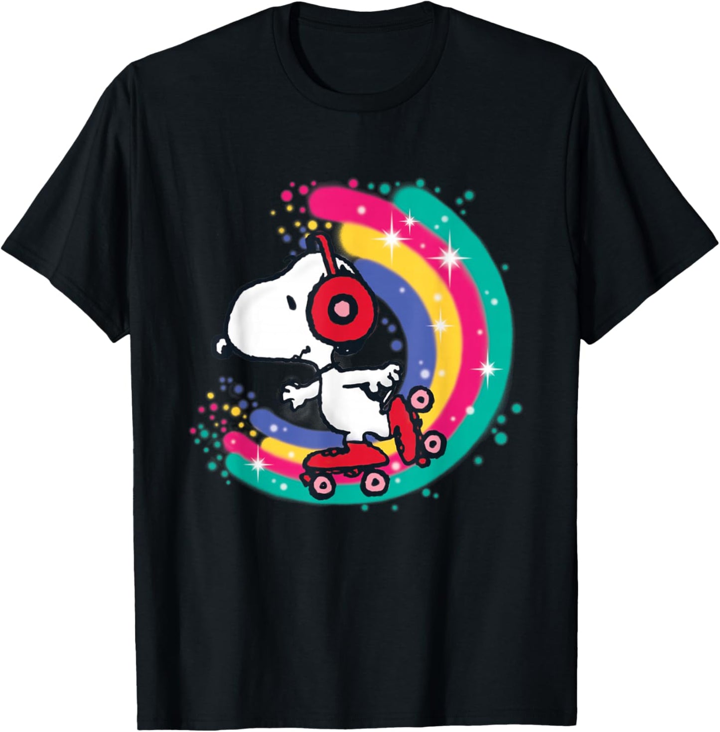 Peanuts Snoopy Roller Skating Rainbow T-Shirt - T-Shirt | Black