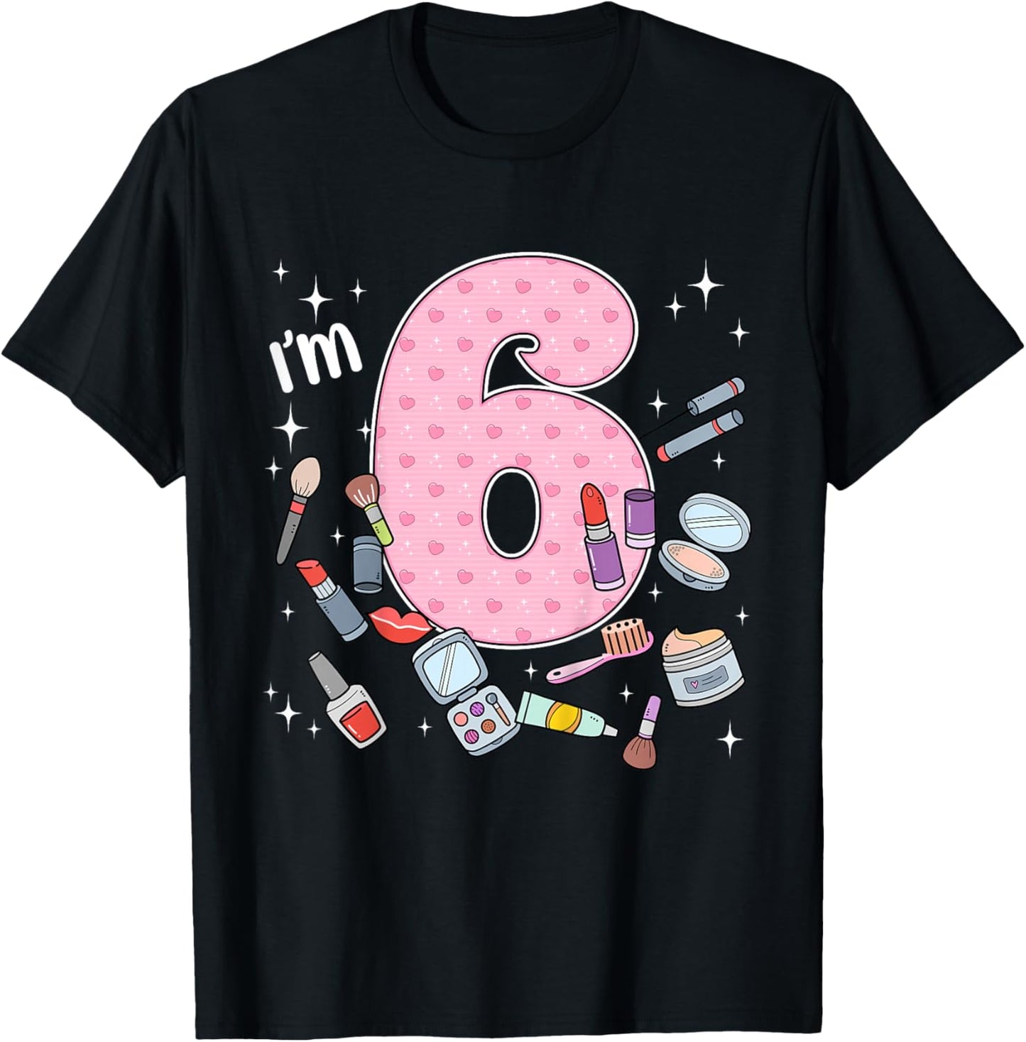 6th Birthday Makeup Spa Nail 6 Years Old Girl Bday Party T-Shirt - T-Shirt | Black
