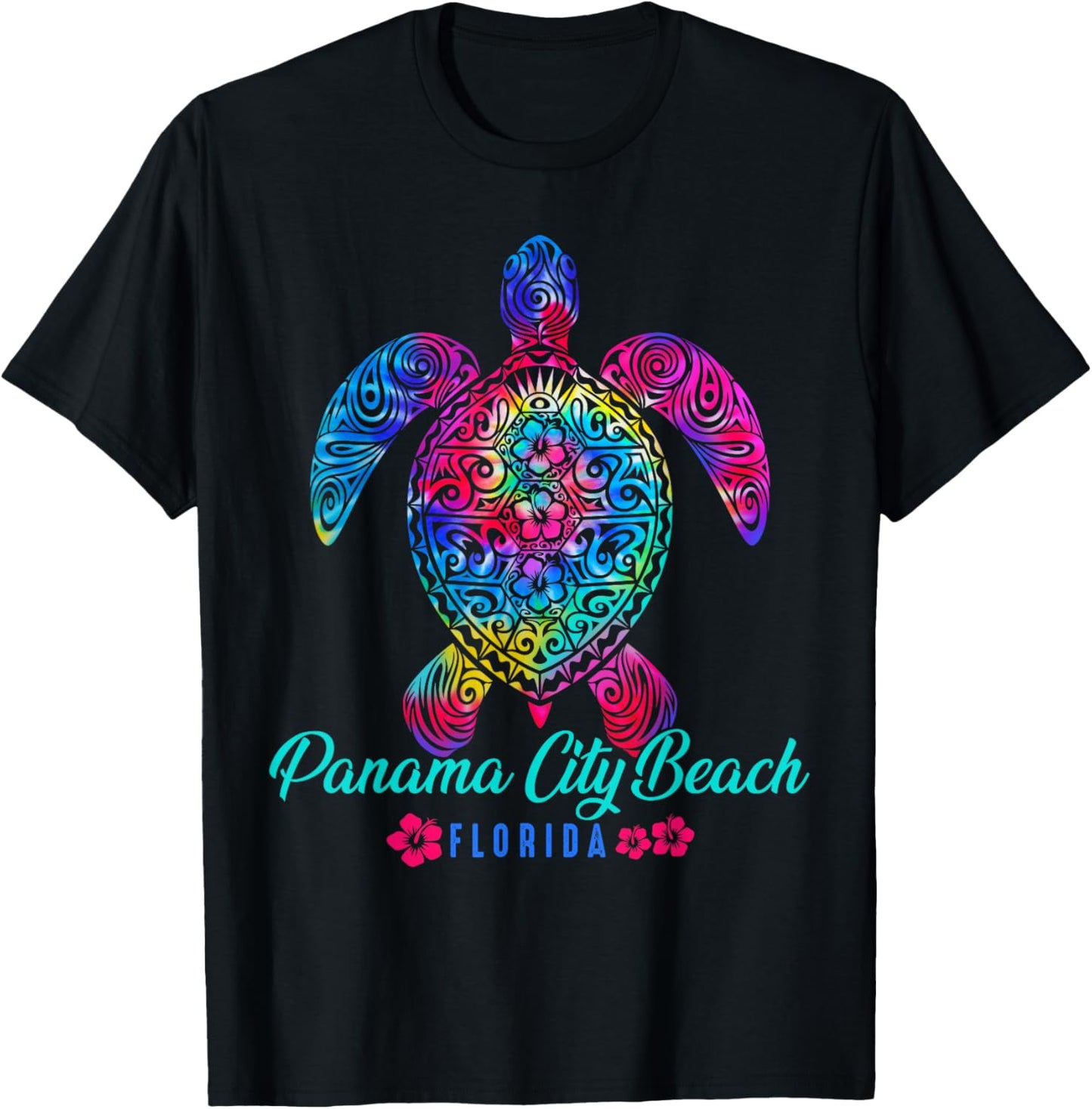 Panama City Beach Florida Sea Turtle Tie Dye Vacation T-Shirt - T-Shirt | Black