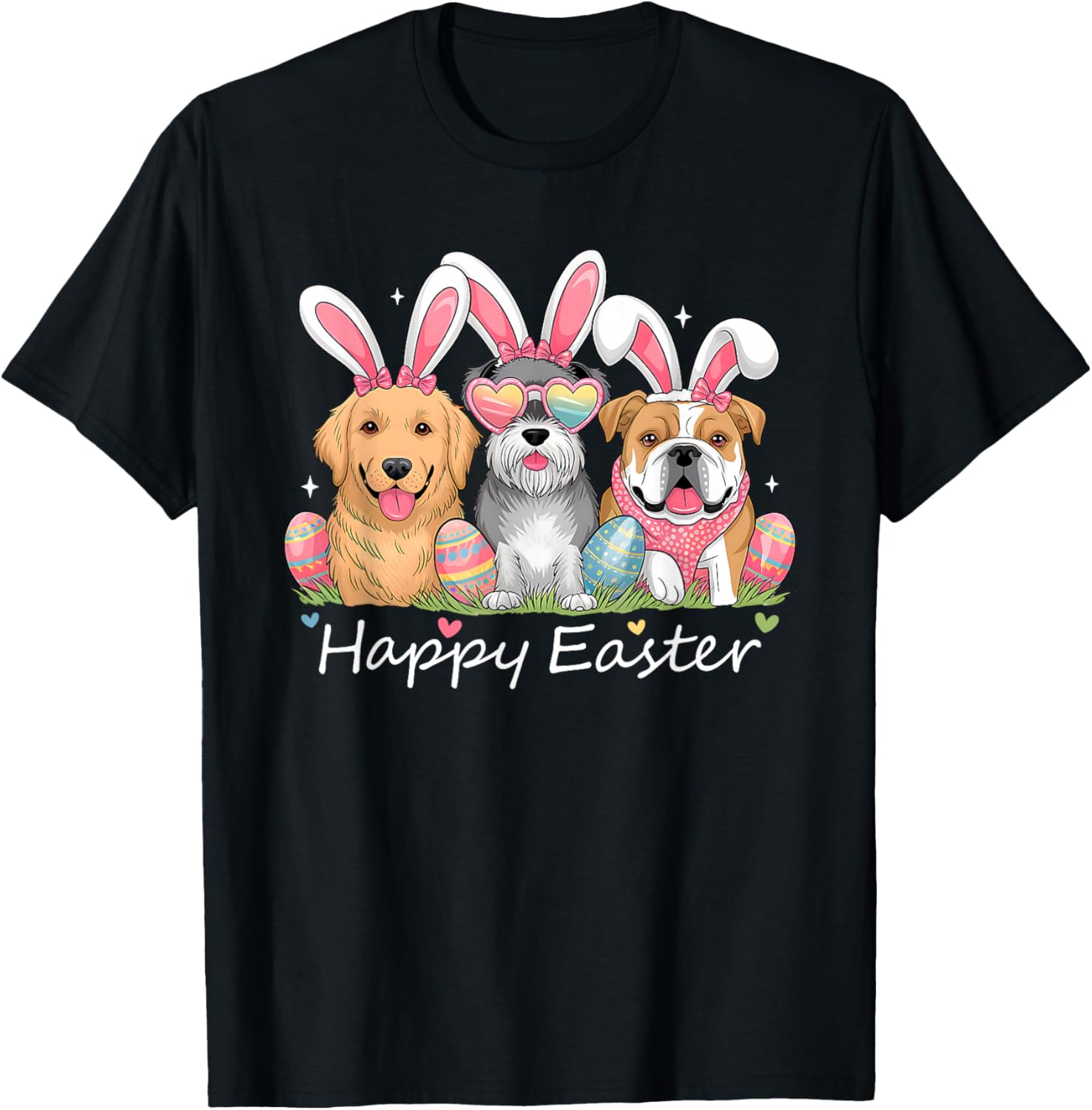 Cute Funny Easter Outfit Women Girls Kids Happy Easter Dogs T-Shirt - T-Shirt | Black
