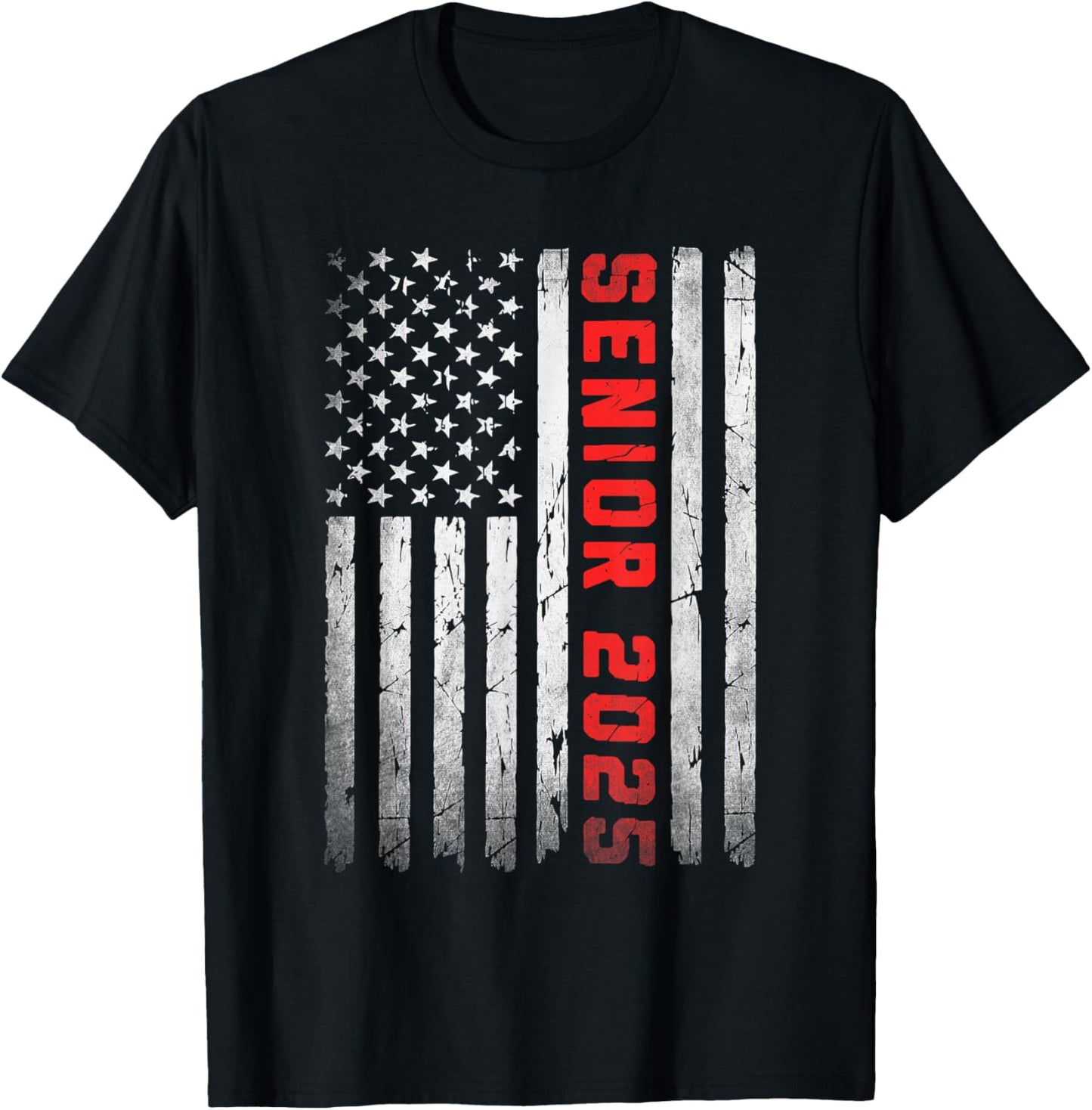Senior 2025 Patriotic American Flag Graduation Class of 2025 Women Kids Men T-Shirt - T-Shirt | Black