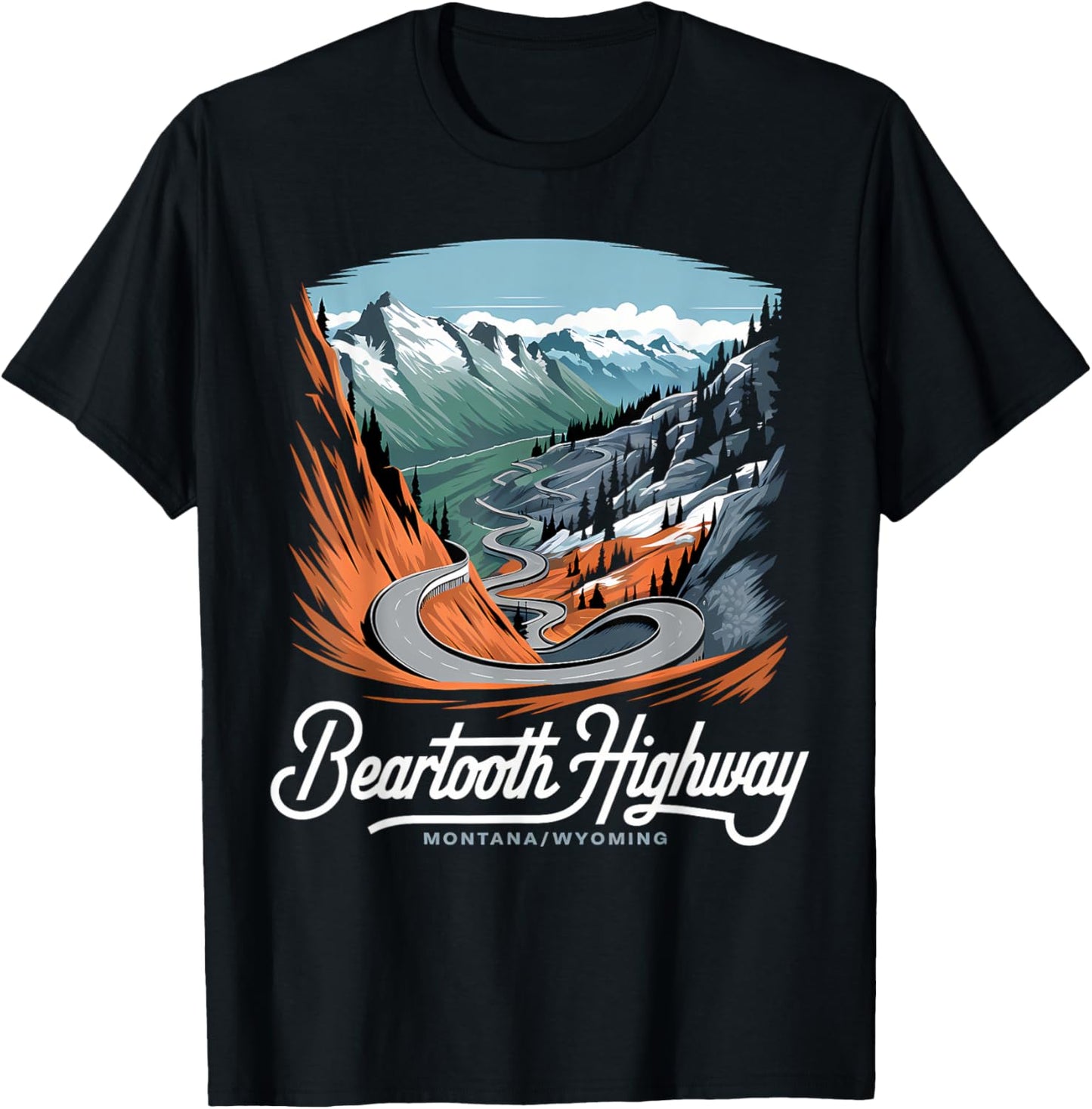 Beartooth Highway Montana Wyoming Mountains Winding Road T-Shirt - T-Shirt | Black