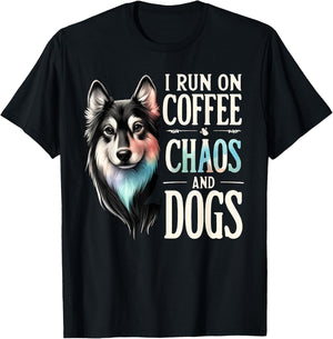 I Run On Coffee Chaos And Dogs Funny Dog Owner Dog Mom T-Shirt - T-Shirt | Black