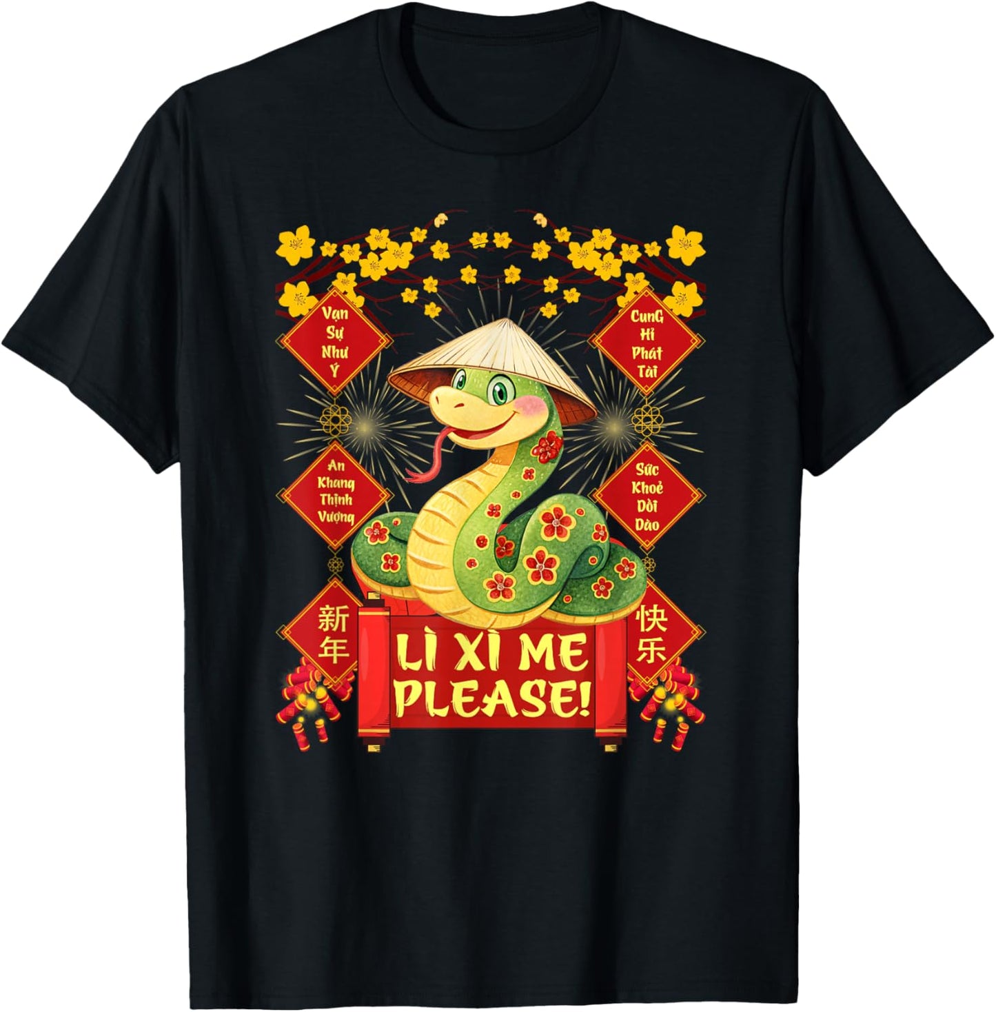Li Xi Me Please Happy Tet Chuc Mung Nam Moi 2025 Adults Kids Black Small T-Shirt - T-Shirt | Black