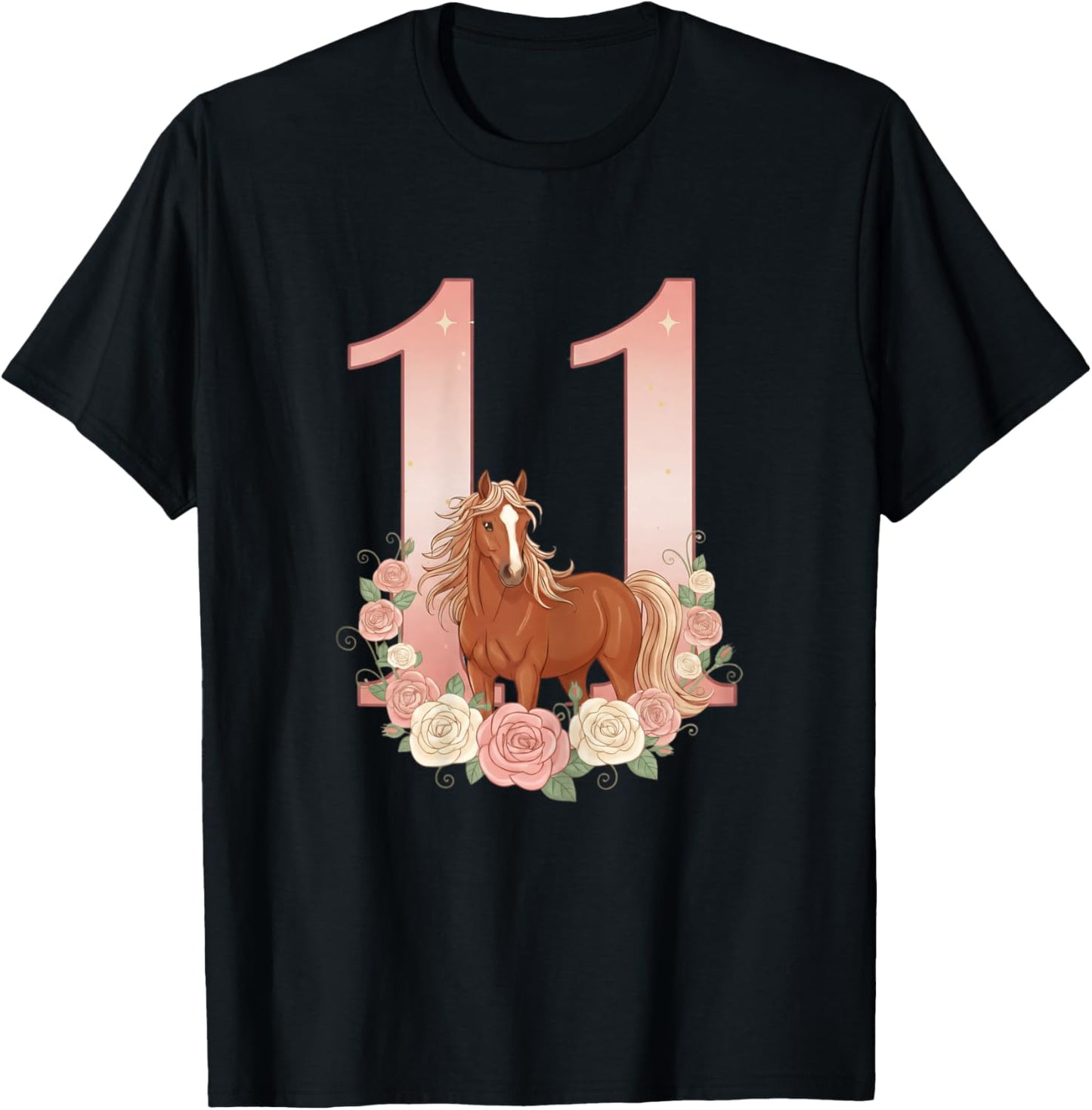 11th Birthday, Girl, Horse, Pony | 11 Year Old Girl's Birthday T-Shirt - T-Shirt | Black