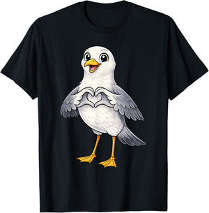 Seagull with Heart, Cute Seagull with Heart Symbol T-Shirt - T-Shirt | Black